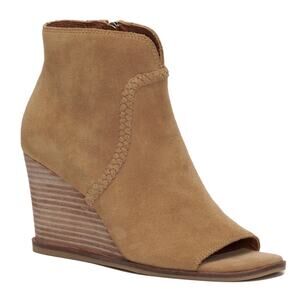 NEW Lucky Brand Lureli Peep Toe Western Wedge Booties Shooties